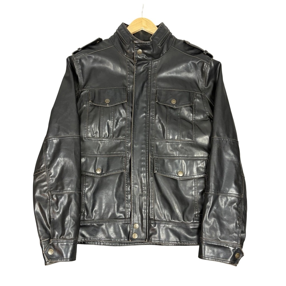 Levis Jacket Mens‎ L Brown Faux Leather Trucker Coat Full Zip Snap Outdoor Work